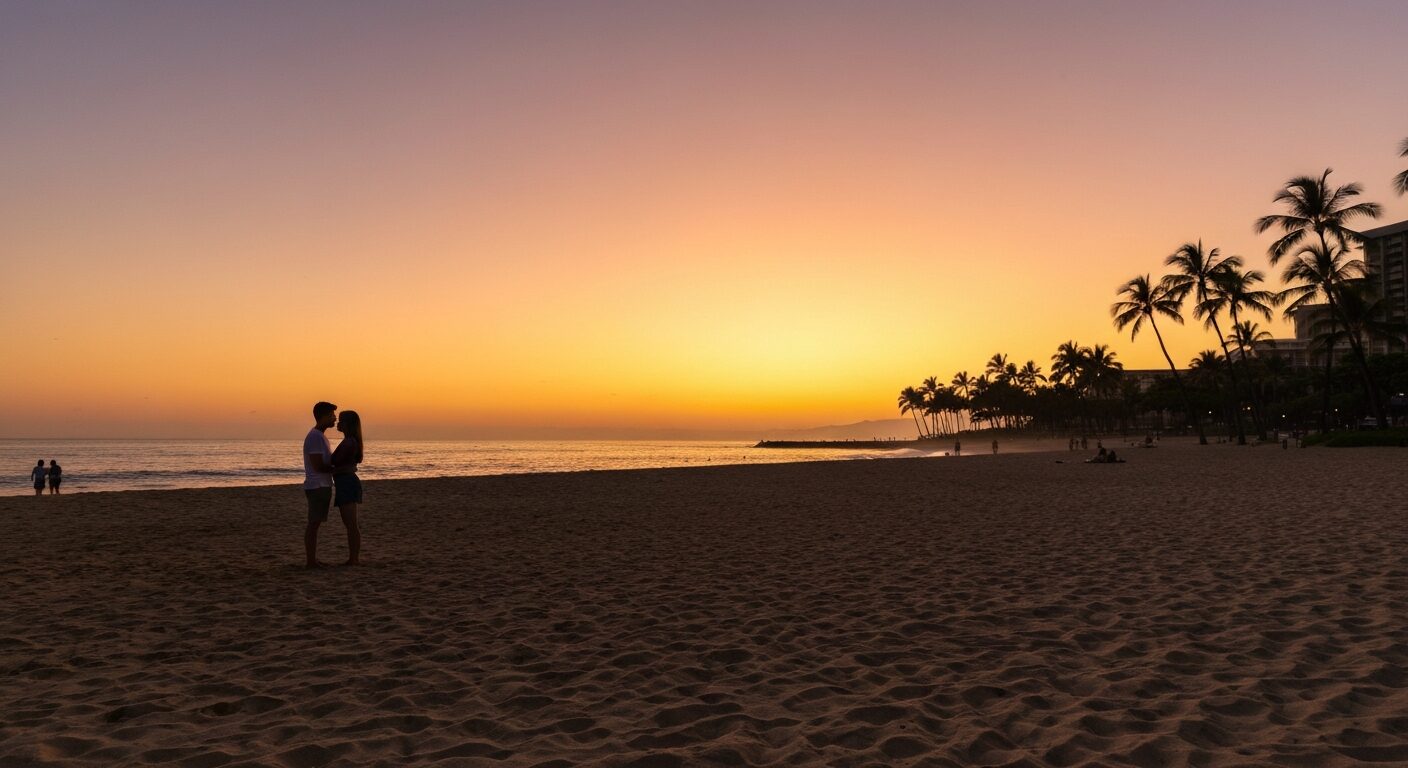 混雑を避けた早朝のワイキキビーチ