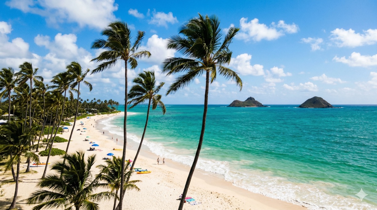 ハワイのラニカイビーチの美しい海と砂浜